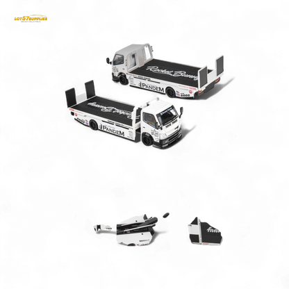 MicroTurbo HINO 300 Flat Bed Transport Truck in Pandem Rocket Bunny White 1:64