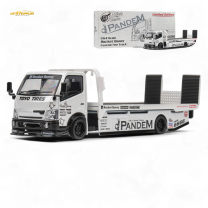 MicroTurbo HINO 300 Flat Bed Transport Truck in Pandem Rocket Bunny White 1:64