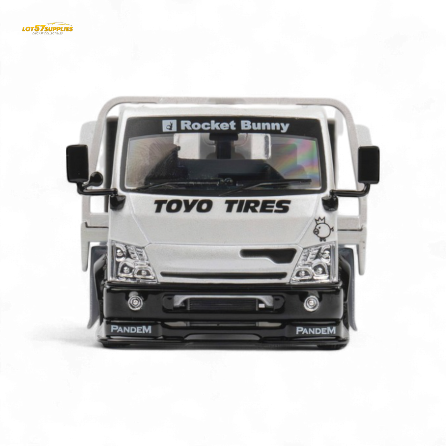 MicroTurbo HINO 300 Flat Bed Transport Truck in Pandem Rocket Bunny White 1:64