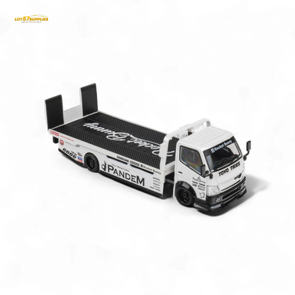 MicroTurbo HINO 300 Flat Bed Transport Truck in Pandem Rocket Bunny White 1:64