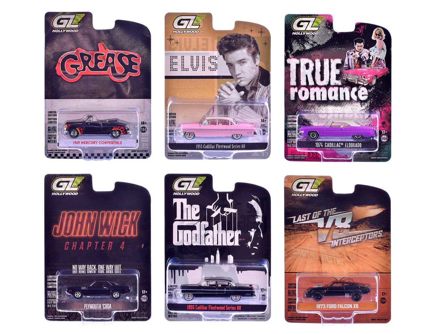 "Hollywood Greatest Hits" (2025) Set of 6 pieces 1/64 Diecast Model Cars by Greenlight  free shipping USA