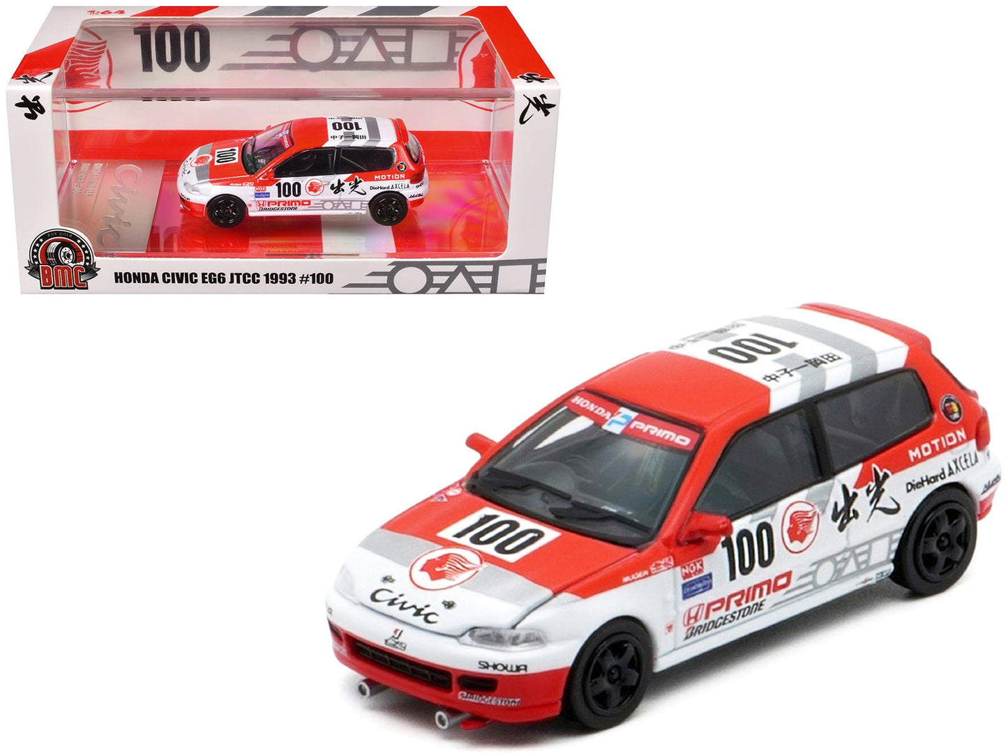 Honda Civic EG6 RHD (Right Hand Drive) #100 Osamu Nakako - Hideki Okada "Mugen Honda" "Japanese Touring Car Championship" (1993) 1/64 Diecast Model Car by BM Creations  free shipping USA