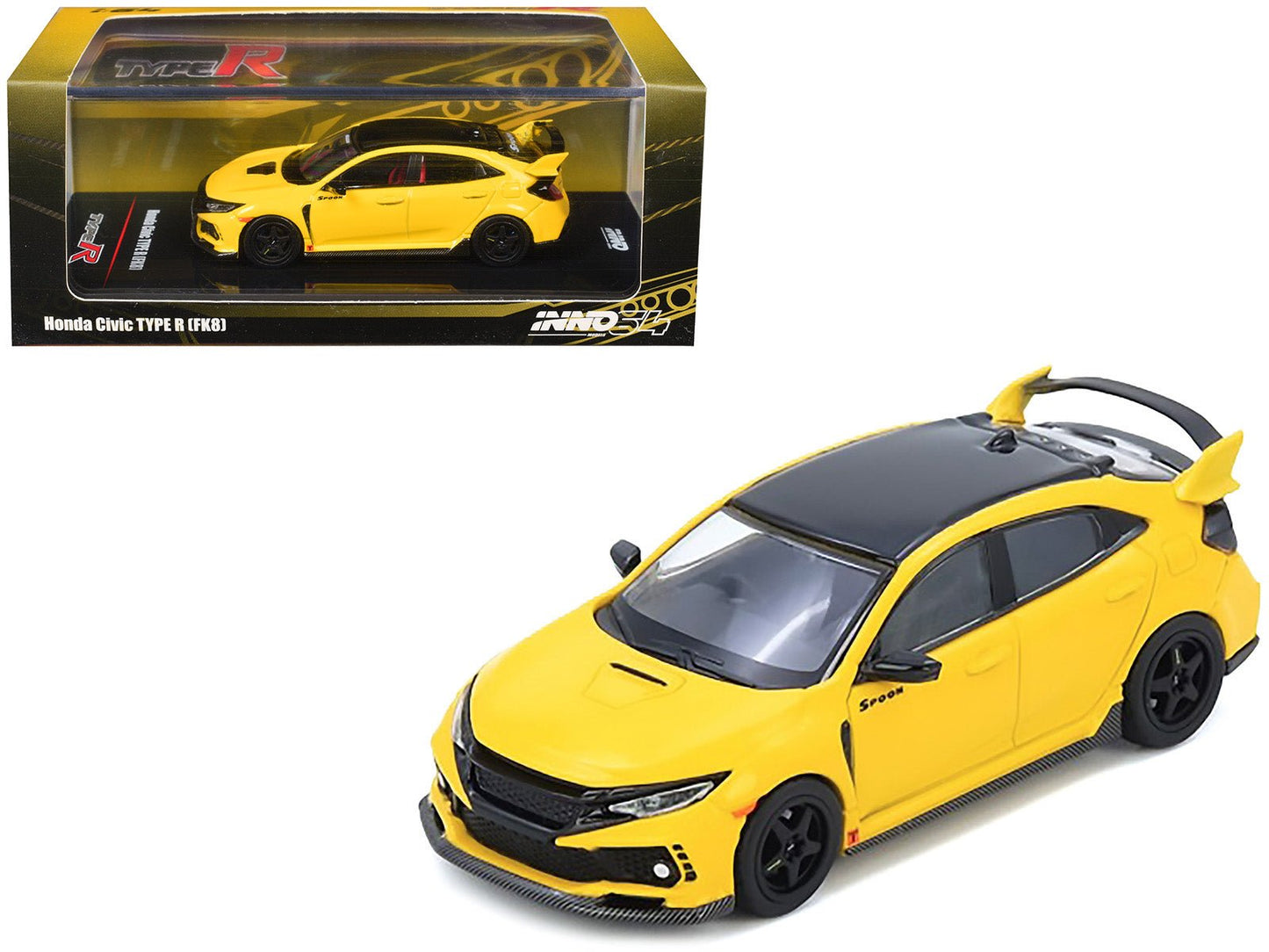 Honda Civic Type R (FK8) RHD (Right Hand Drive) Yellow with Black Top 1/64 Diecast Model Car by Inno Models  free shipping USA