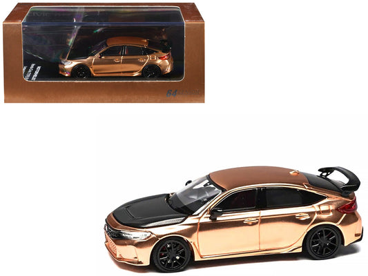 Honda Civic Type R (FL5) RHD (Right Hand Drive) Electroplating Copper Metallic with Carbon Hood "Hong Kong Toycar Salon 2025" "Senior 64" Series Limited Edition to 599 pieces Worldwide 1/64 Diecast Model Car by MotorHelix  free shipping USA