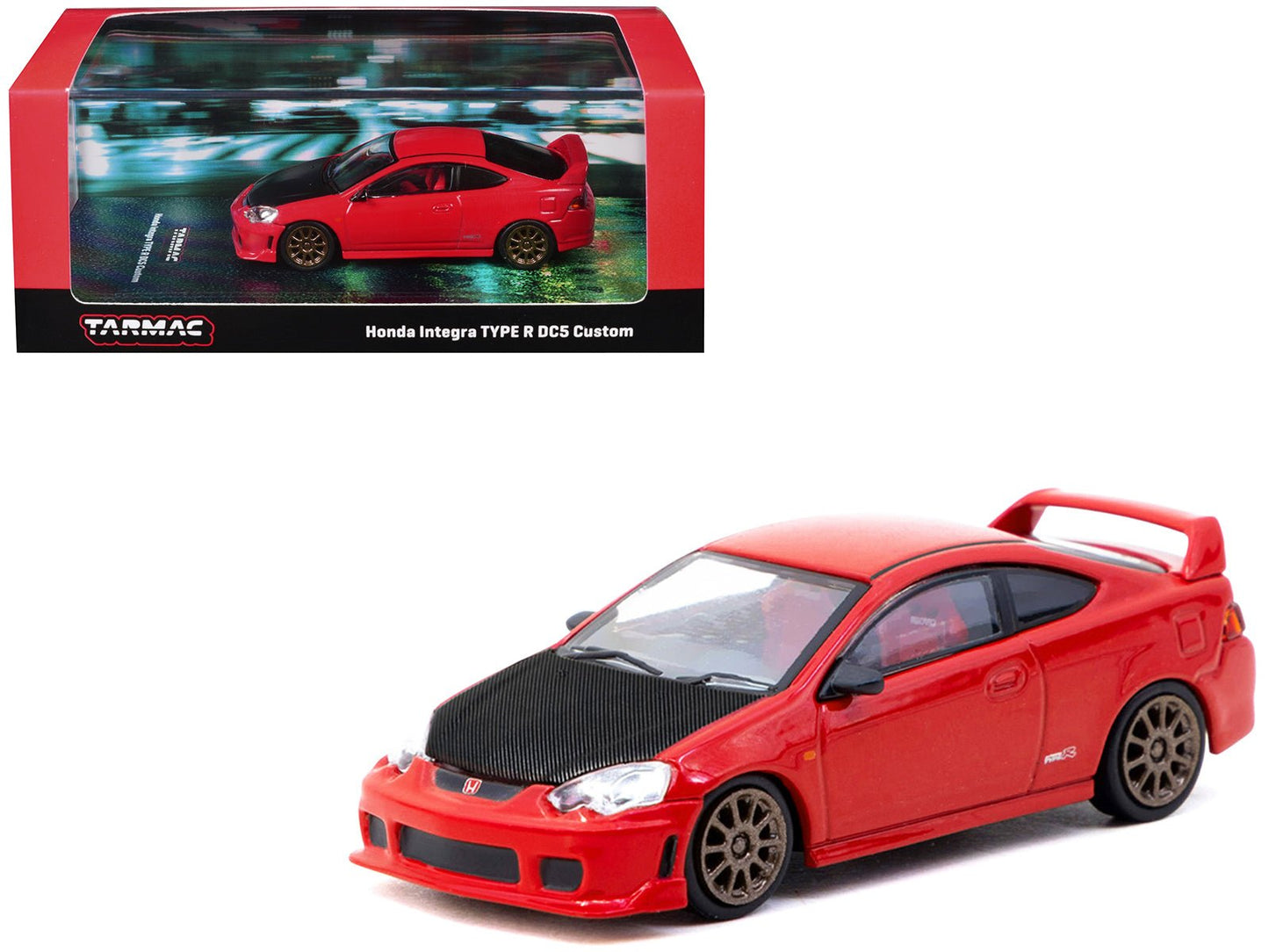 Honda Integra Type R DC5 Custom RHD (Right Hand Drive) Red with Carbon Hood "Road64" Series 1/64 Diecast Model Car by Tarmac Works  free shipping USA