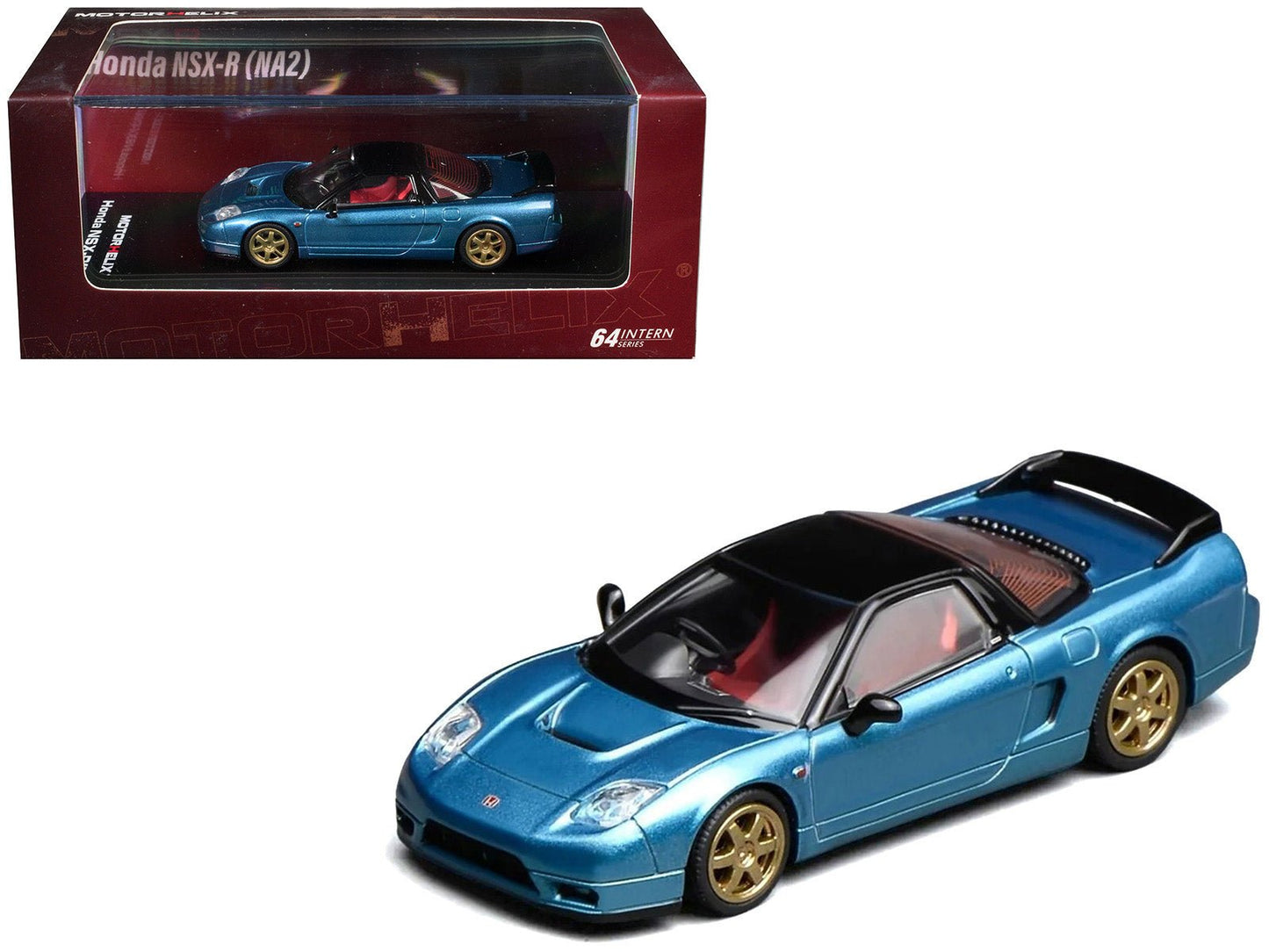 Honda NSX-R (NA2) RHD (Right Hand Drive) Ice Blue Metallic with Black Top and Red Interior "Intern 64" Series 1/64 Diecast Model Car by MotorHelix  free shipping USA