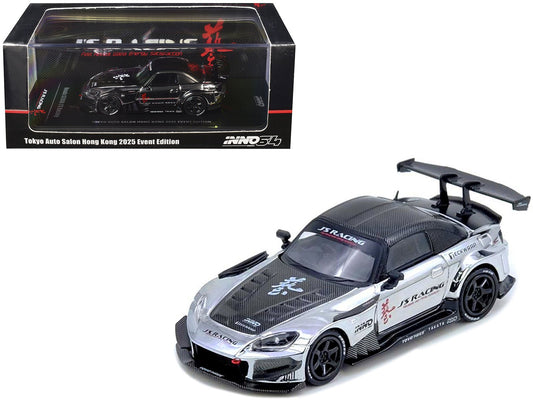 Honda S2000 RHD (Right Hand Drive) "J's Racing" Chrome Silver with Carbon Hood and Top with Graphics "Tokyo Auto Salon Hong Kong 2025 Event Edition" 1/64 Diecast Model Car by Inno Models  free shipping USA