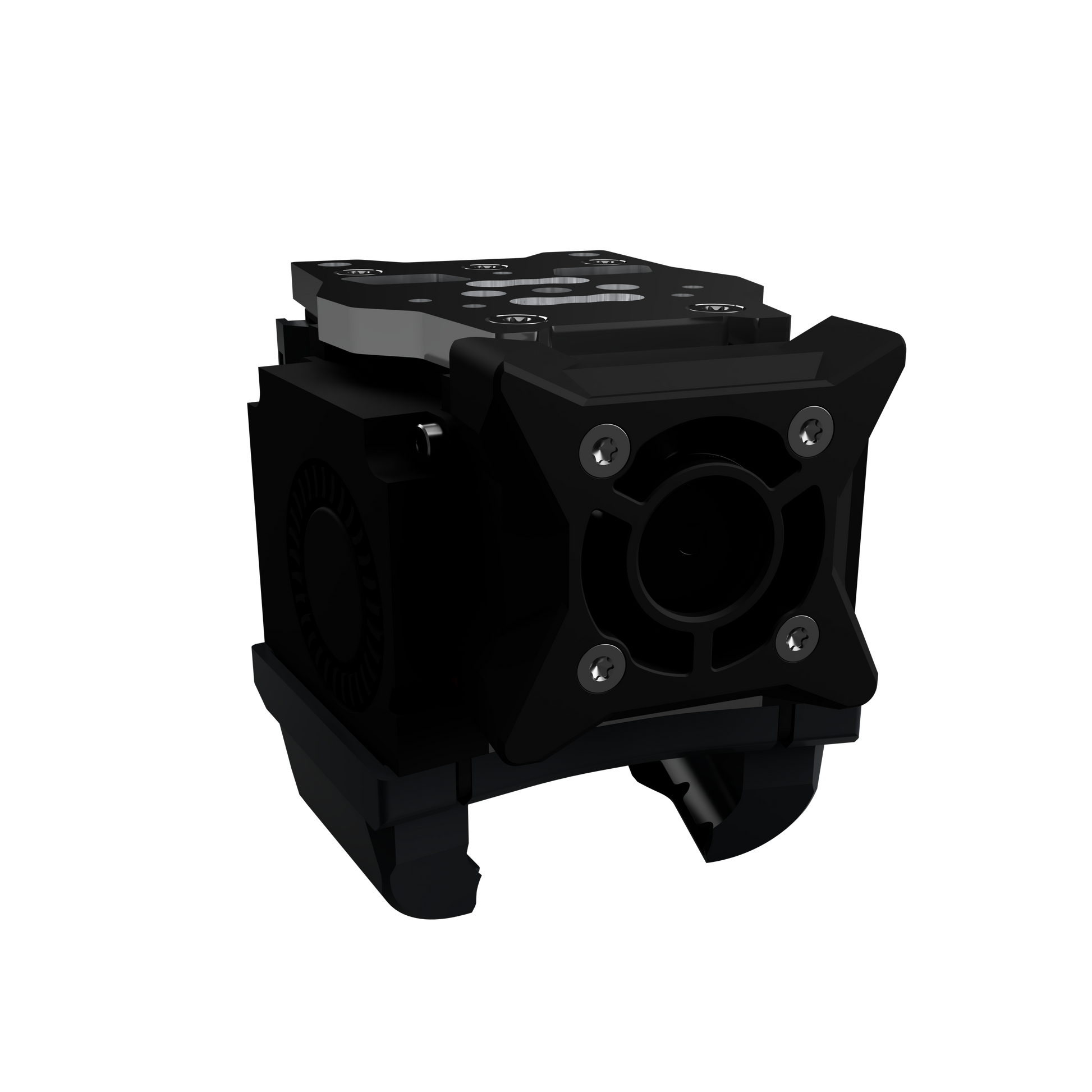 Black mechanical component on a white background