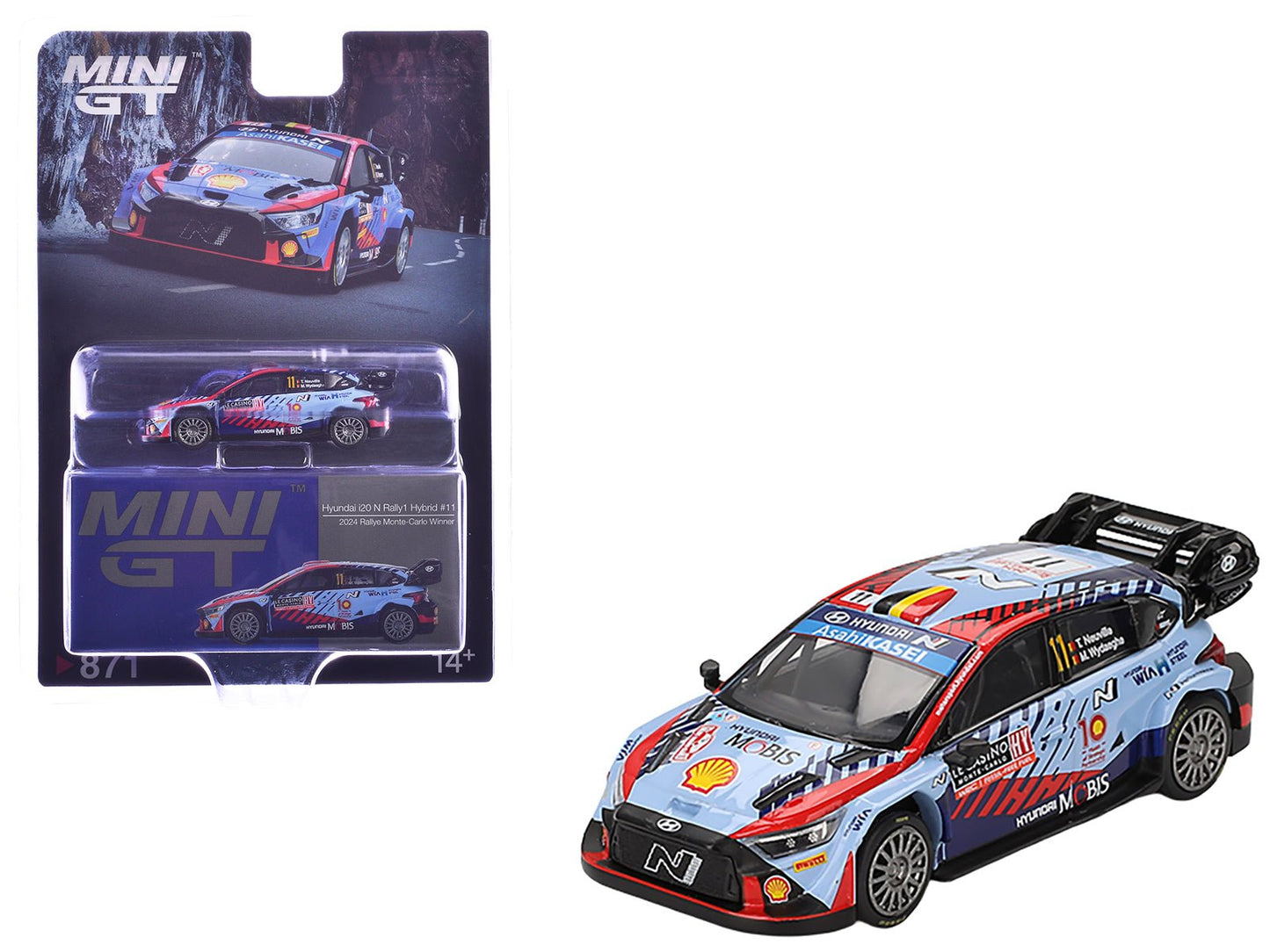 Hyundai i20 N Rally1 Hybrid #11 Thierry Neuville - Martijn Wydaeghe Winner "Rallye Monte-Carlo" (2024) Limited Edition 1/64 Diecast Model Car by Mini GT  free shipping USA