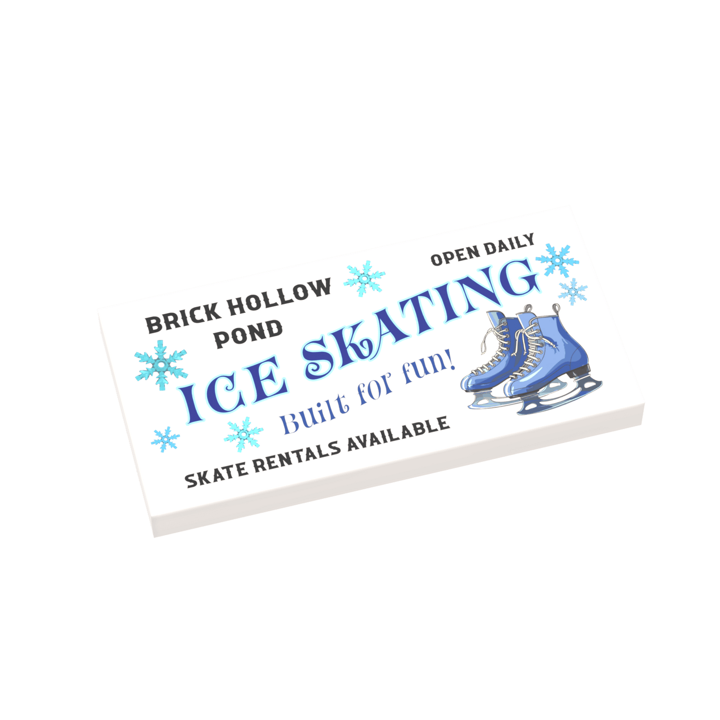 Ice Skating Sign - Winter Scene - Custom Printed 2x4 - Tile Made using LEGO® Parts