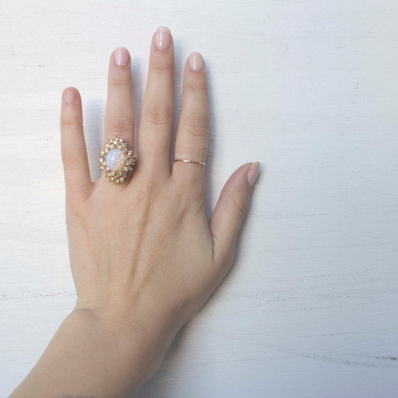 Vintage Women's Austrian Crystal Cocktail Ring 18k Gold Electroplated Birthstone Ring for Women by PVD Vintage Jewelry