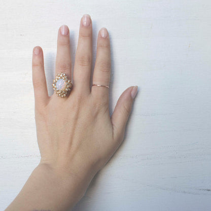 Vintage Women's Austrian Crystal Cocktail Ring 18k Gold Electroplated Birthstone Ring for Women by PVD Vintage Jewelry
