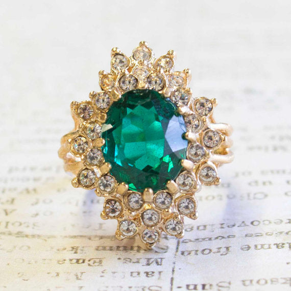 Vintage Women's Austrian Crystal Cocktail Ring 18k Gold Electroplated Birthstone Ring for Women by PVD Vintage Jewelry