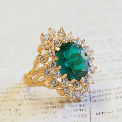 Vintage Women's Austrian Crystal Cocktail Ring 18k Gold Electroplated Birthstone Ring for Women by PVD Vintage Jewelry