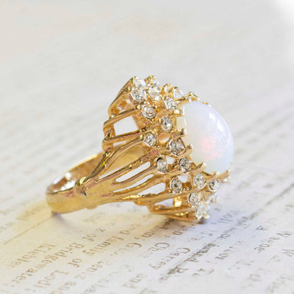 Vintage Women's Austrian Crystal Cocktail Ring 18k Gold Electroplated Birthstone Ring for Women by PVD Vintage Jewelry