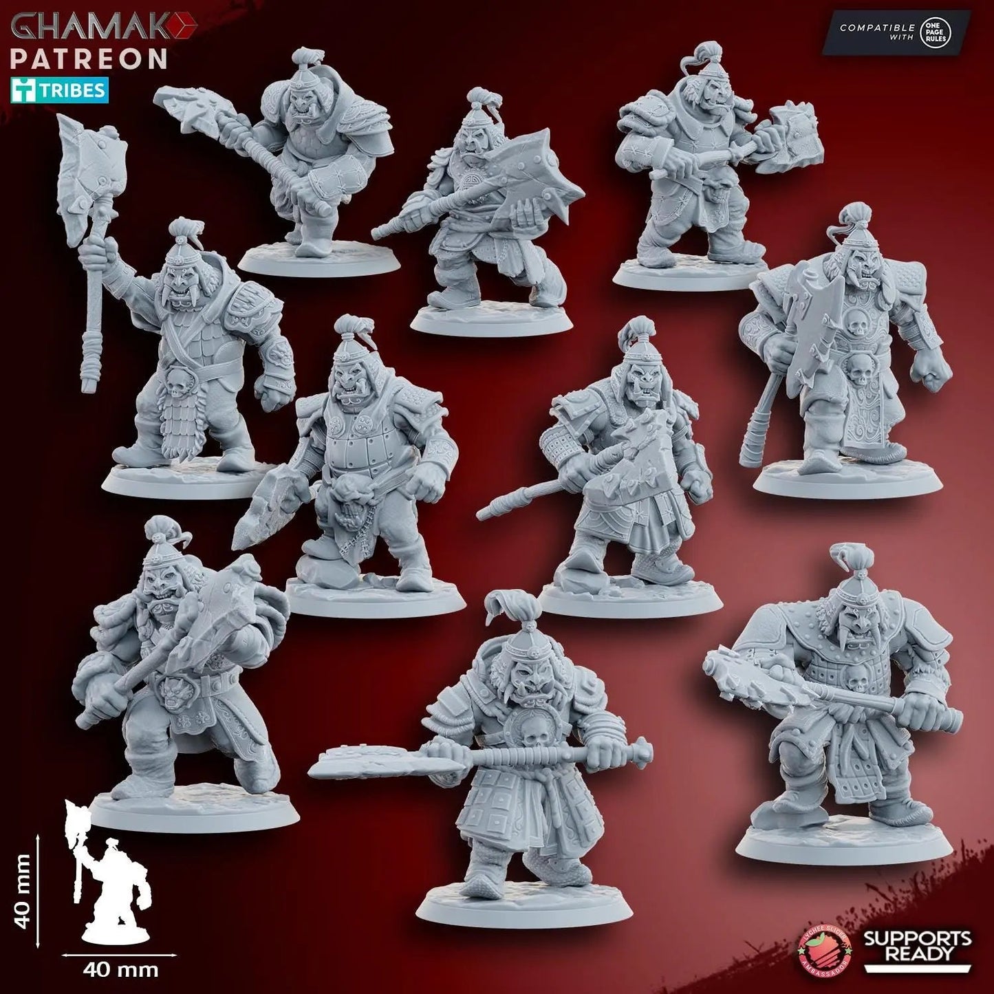 Grey Waste Orc by Ghamak Fantasy 28/32mm Scale Miniature, 40mm tall, 10 Units
