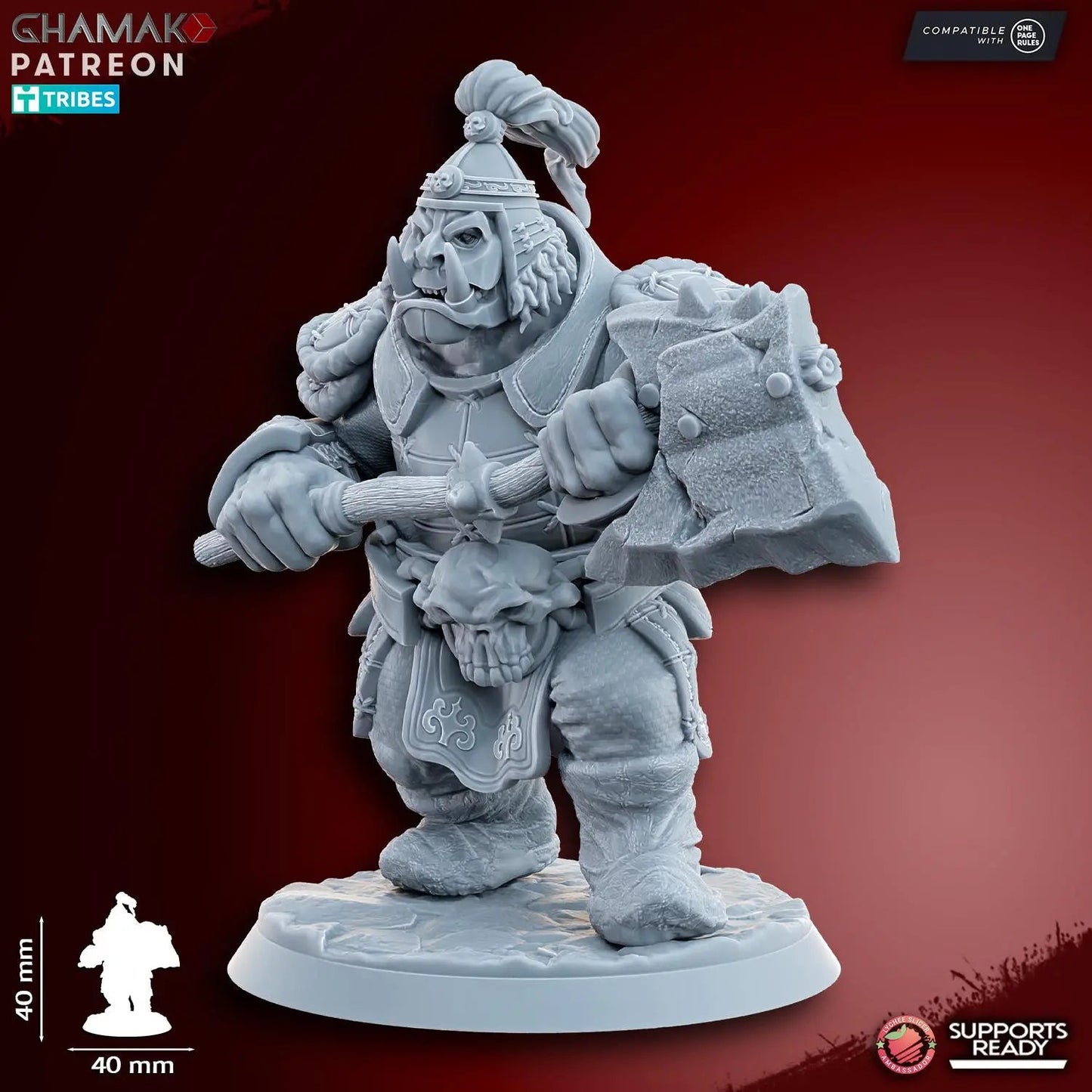 Grey Waste Orc by Ghamak Fantasy 28/32mm Scale Miniature, 40mm tall, 10 Units