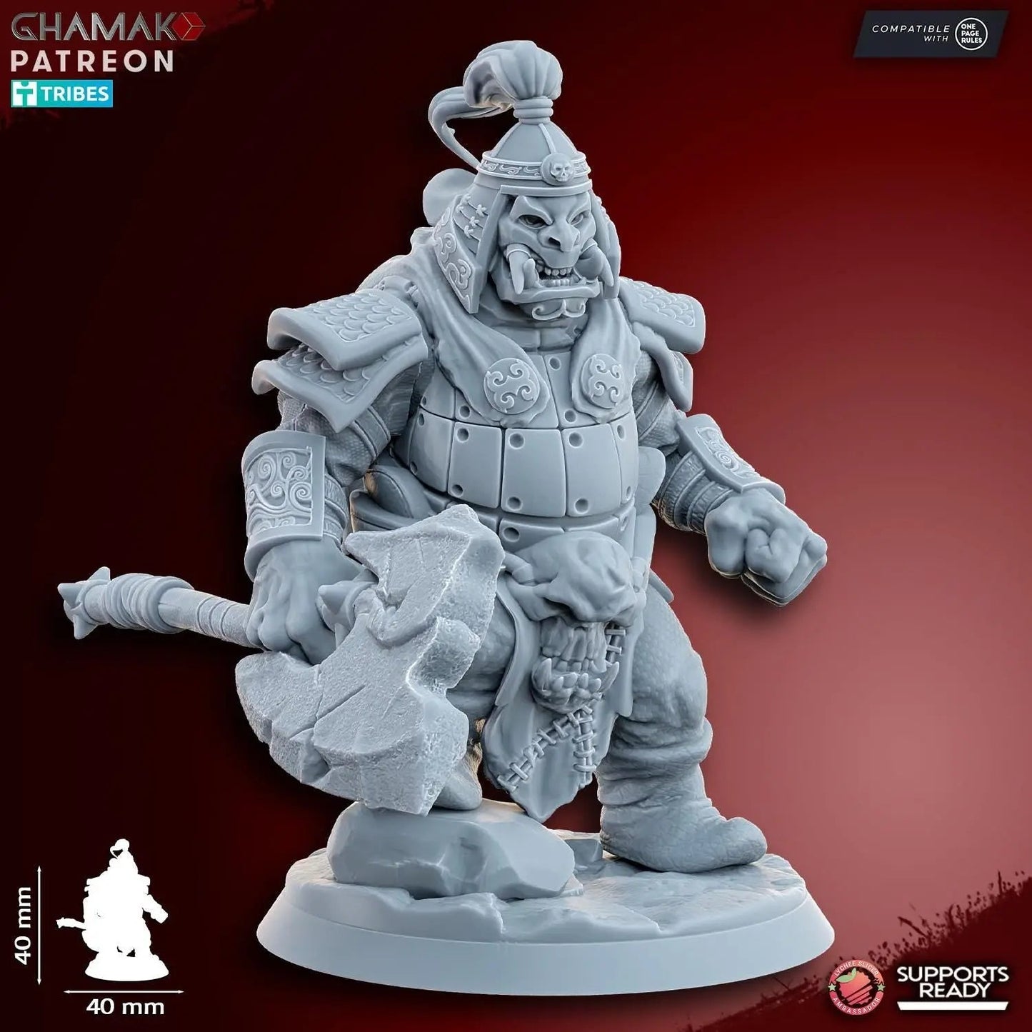 Grey Waste Orc by Ghamak Fantasy 28/32mm Scale Miniature, 40mm tall, 10 Units