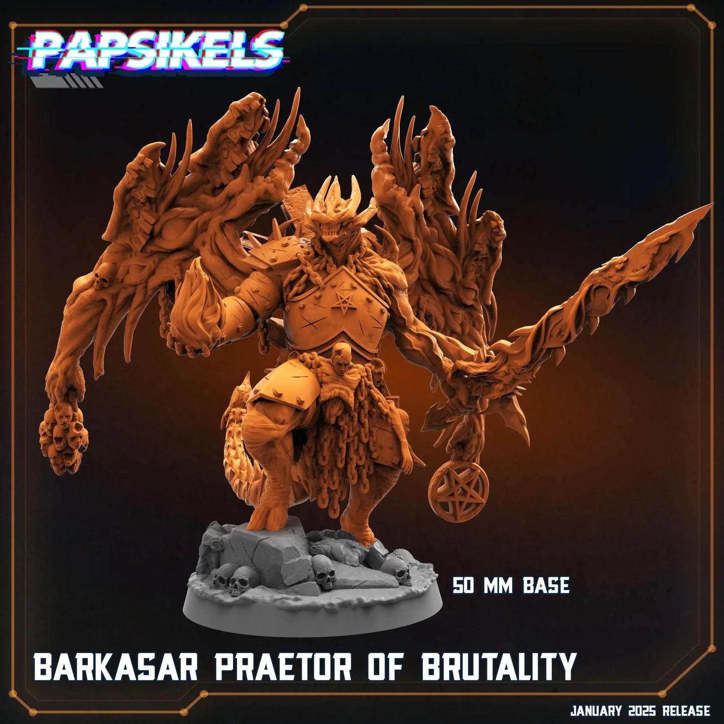 BARKASAR, Preator Of Brutality by Papsikels Miniature, 100mm tall Miniature, 28/32mm Scale, War Gaming Figure, Proxy for Trench Crusade