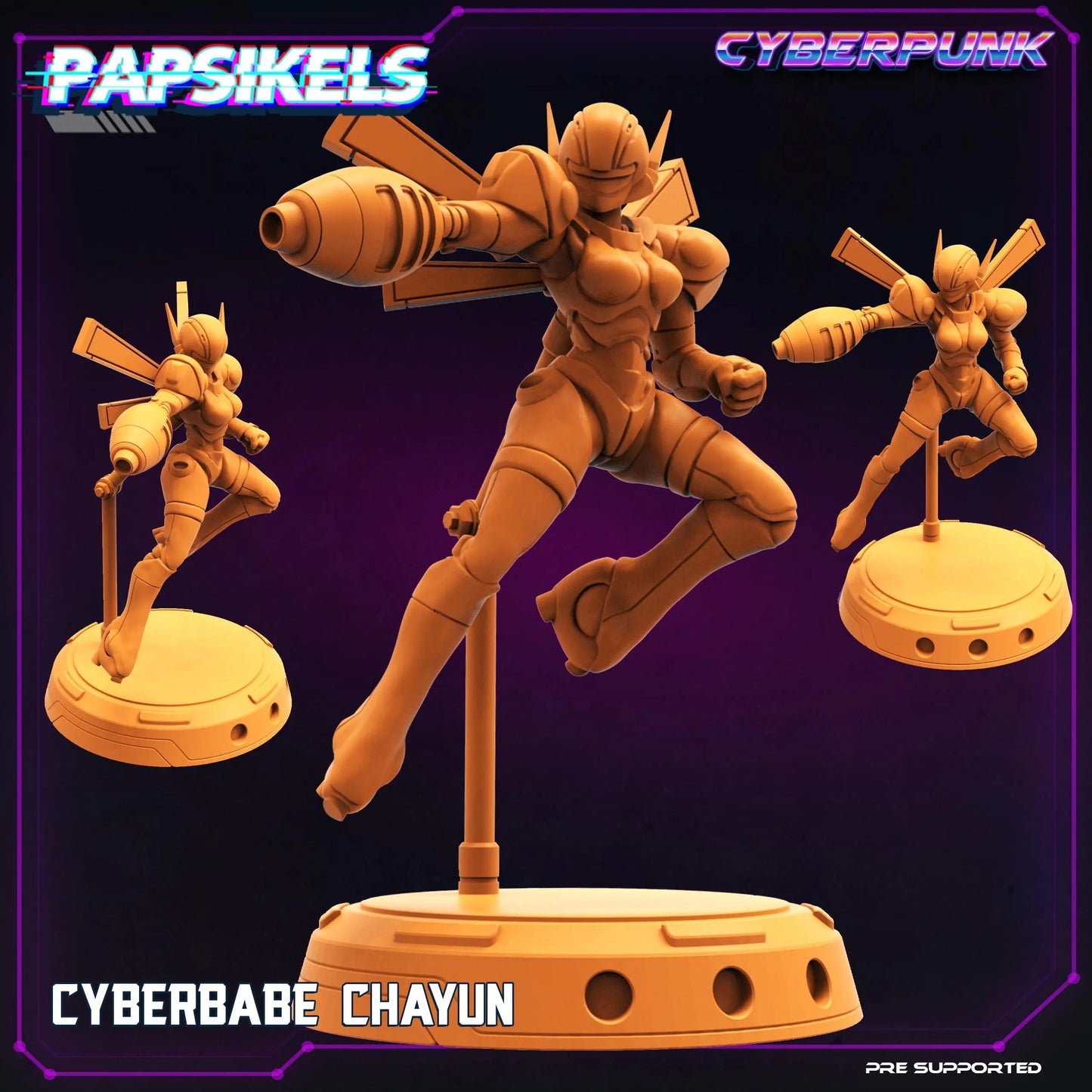 CYBERBABE CHAYUN by Papsikels 32mm scale miniature, Includes base and stand, For any sci-fi or OPR table top games