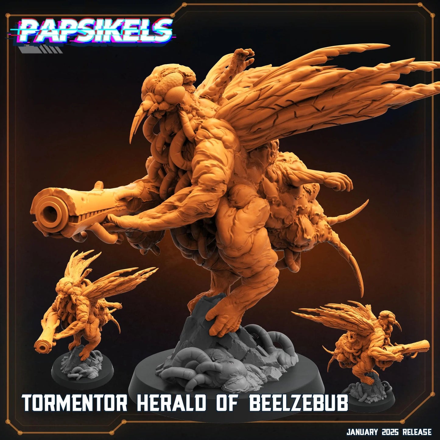 TORMENTOR HERALD Of BEELZEBUB by Papsikels Miniature, 100m tall Miniature, 32mm Scale, War Gaming, Proxy for Trench Crusade