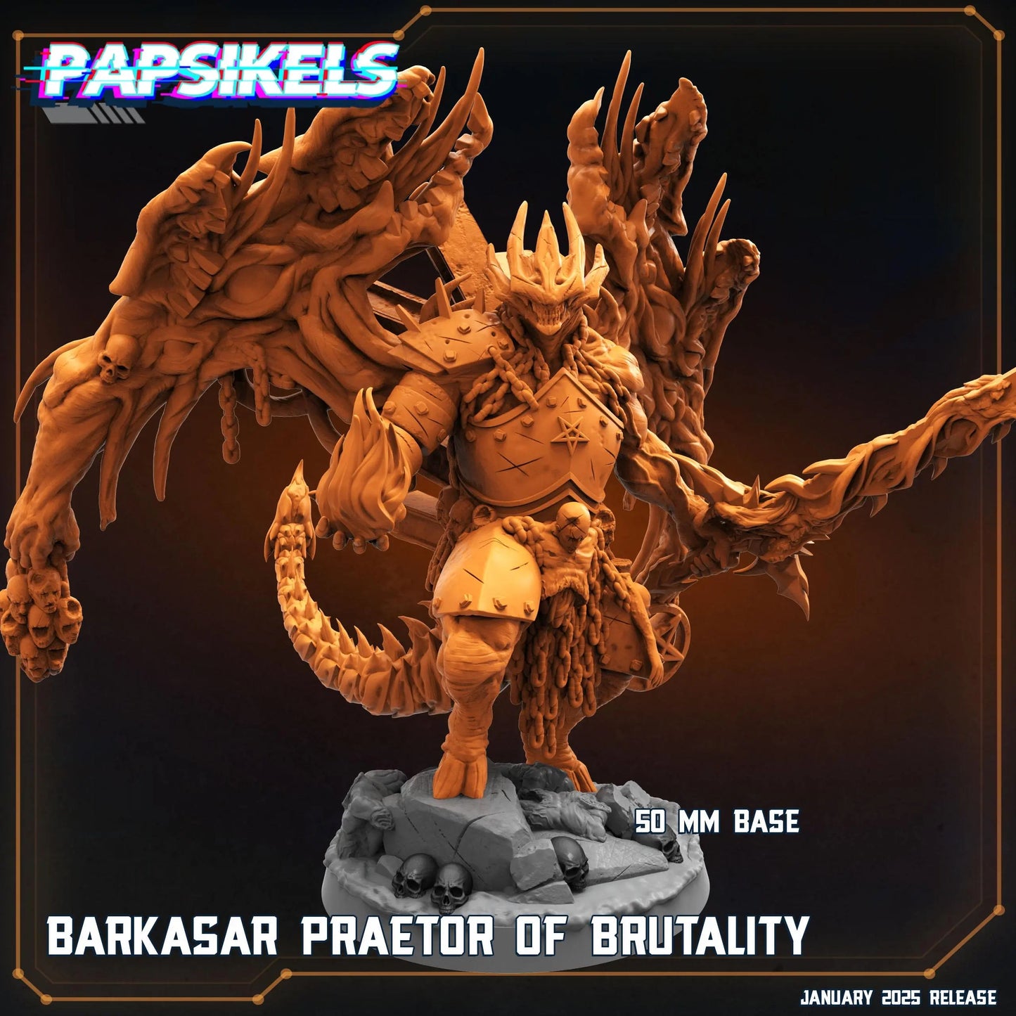 BARKASAR, Preator Of Brutality by Papsikels Miniature, 100mm tall Miniature, 28/32mm Scale, War Gaming Figure, Proxy for Trench Crusade
