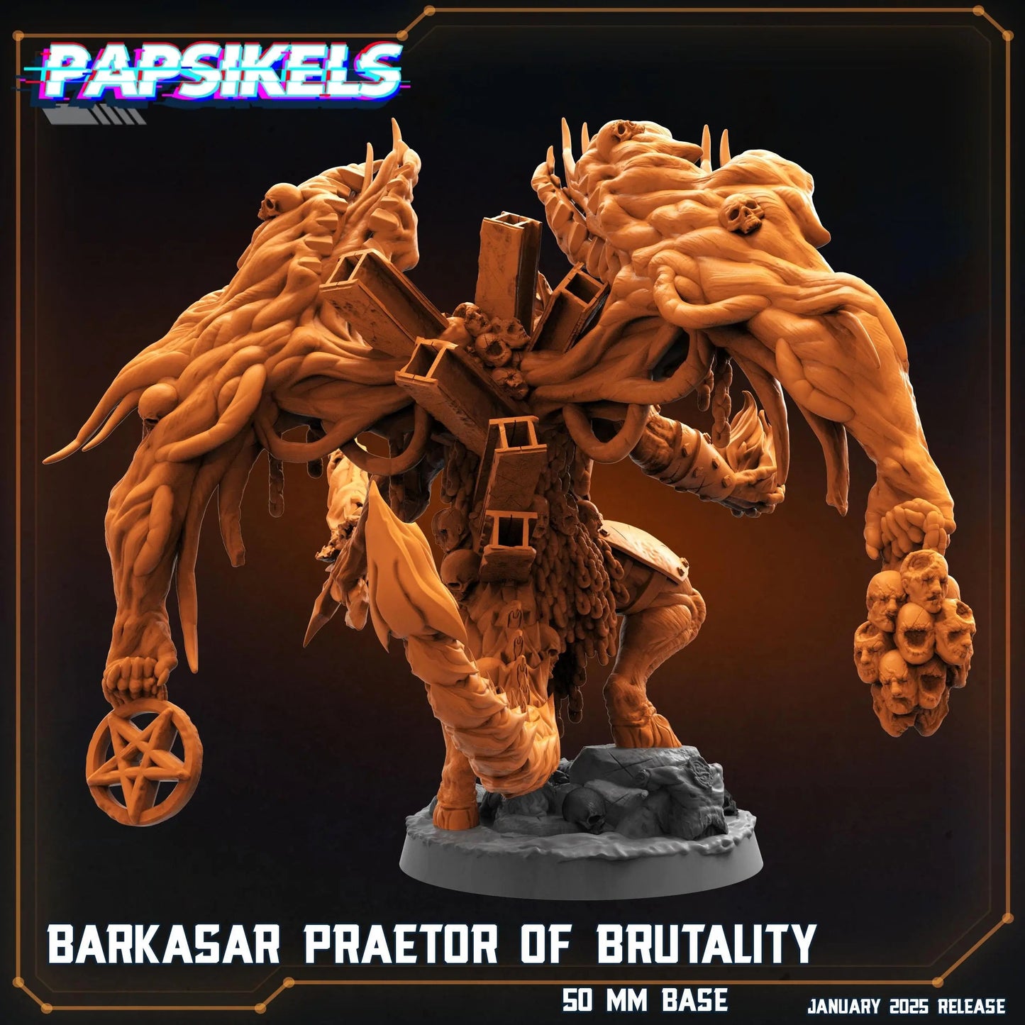 BARKASAR, Preator Of Brutality by Papsikels Miniature, 100mm tall Miniature, 28/32mm Scale, War Gaming Figure, Proxy for Trench Crusade