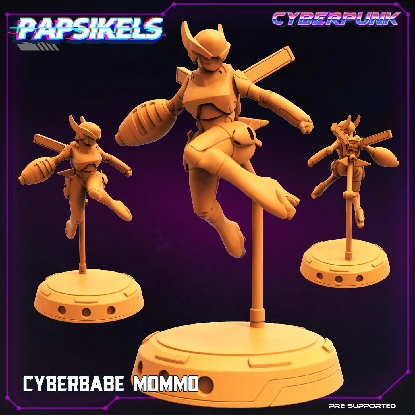CYBERBABE MOMMO by Papsikels 32mm scale miniature, Includes base and stand, For any sci-fi or OPR table top games