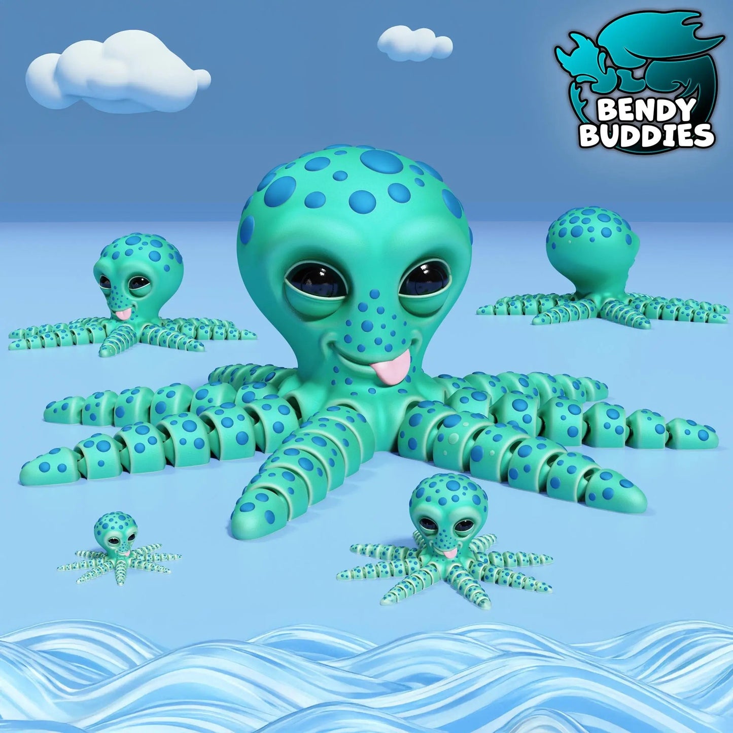 Octopie the Playful Octopus, by BendyBuddies 3D Printed, 4 Color PLA, articulated octopus, fidget, toy