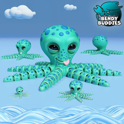 Octopie the Playful Octopus, by BendyBuddies 3D Printed, 4 Color PLA, articulated octopus, fidget, toy