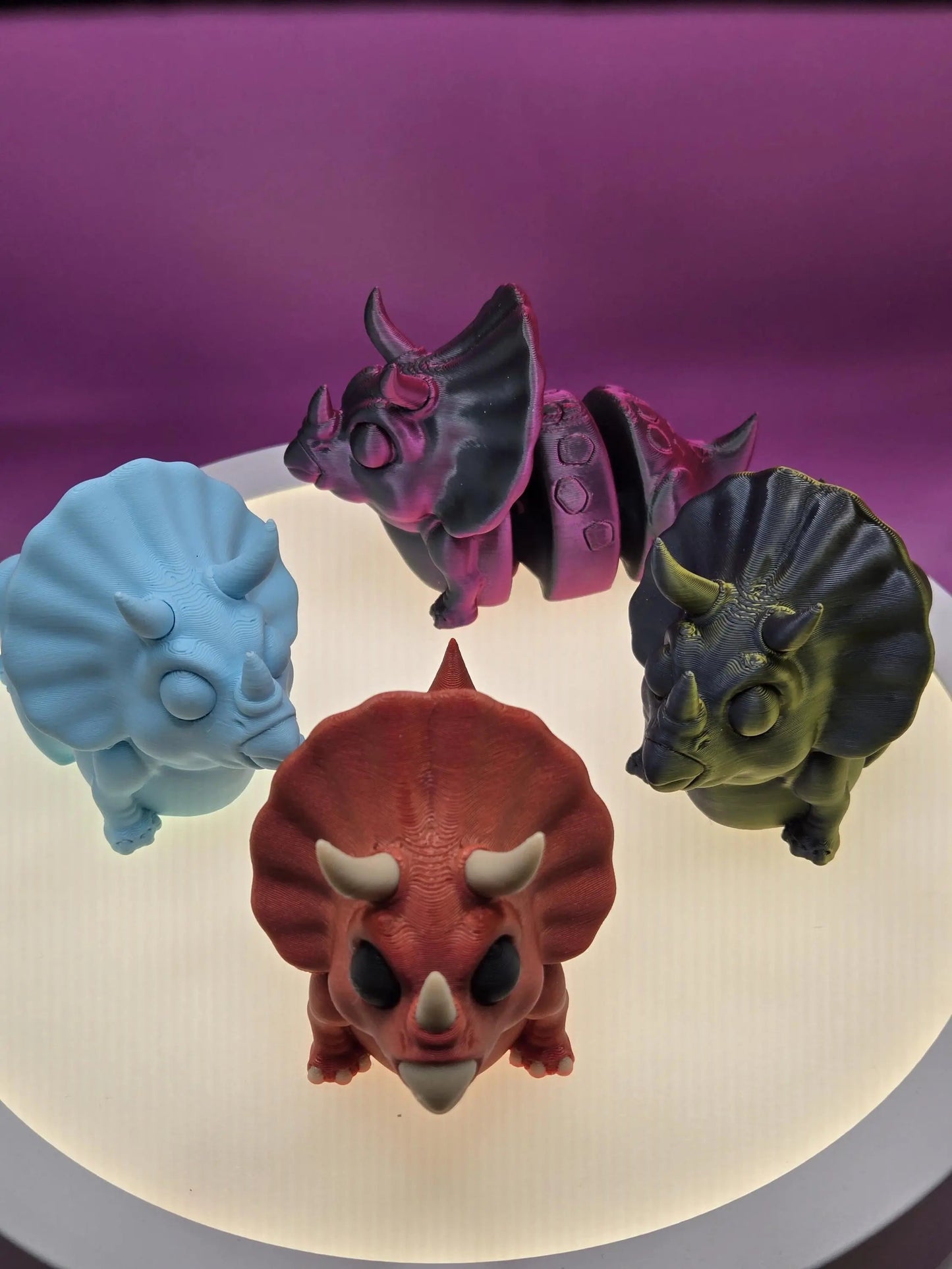Topsy Triceratops, by BendyBuddies 3D Printed, 4 Color PLA, articulated triceratops, fidget, toy