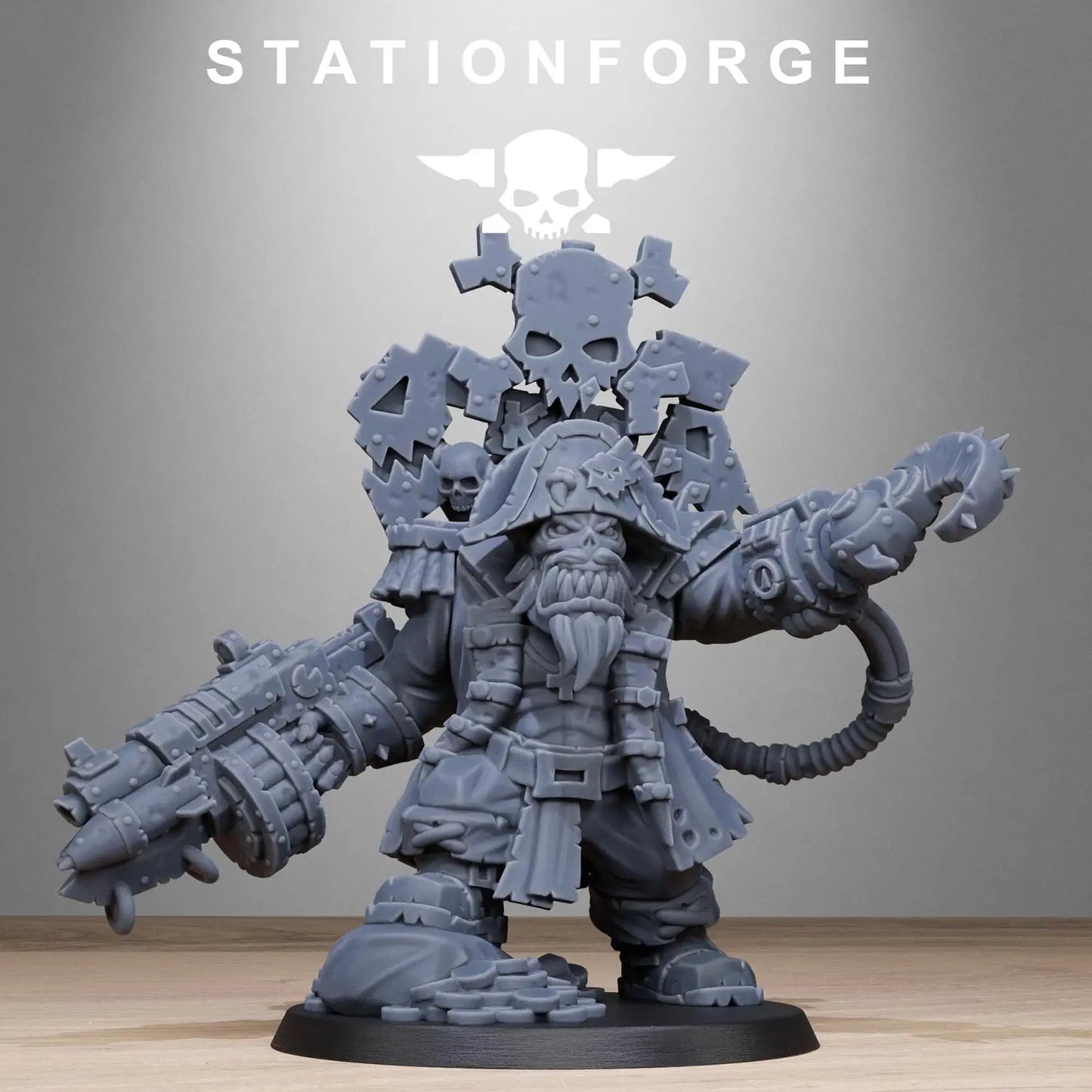 Orkaz Pirate by Station Forge 28/32mm Heroic Scale Miniature, 50mm tall, Proxy, Grimdark, Sci-Fi, OPR, Ork, Orc