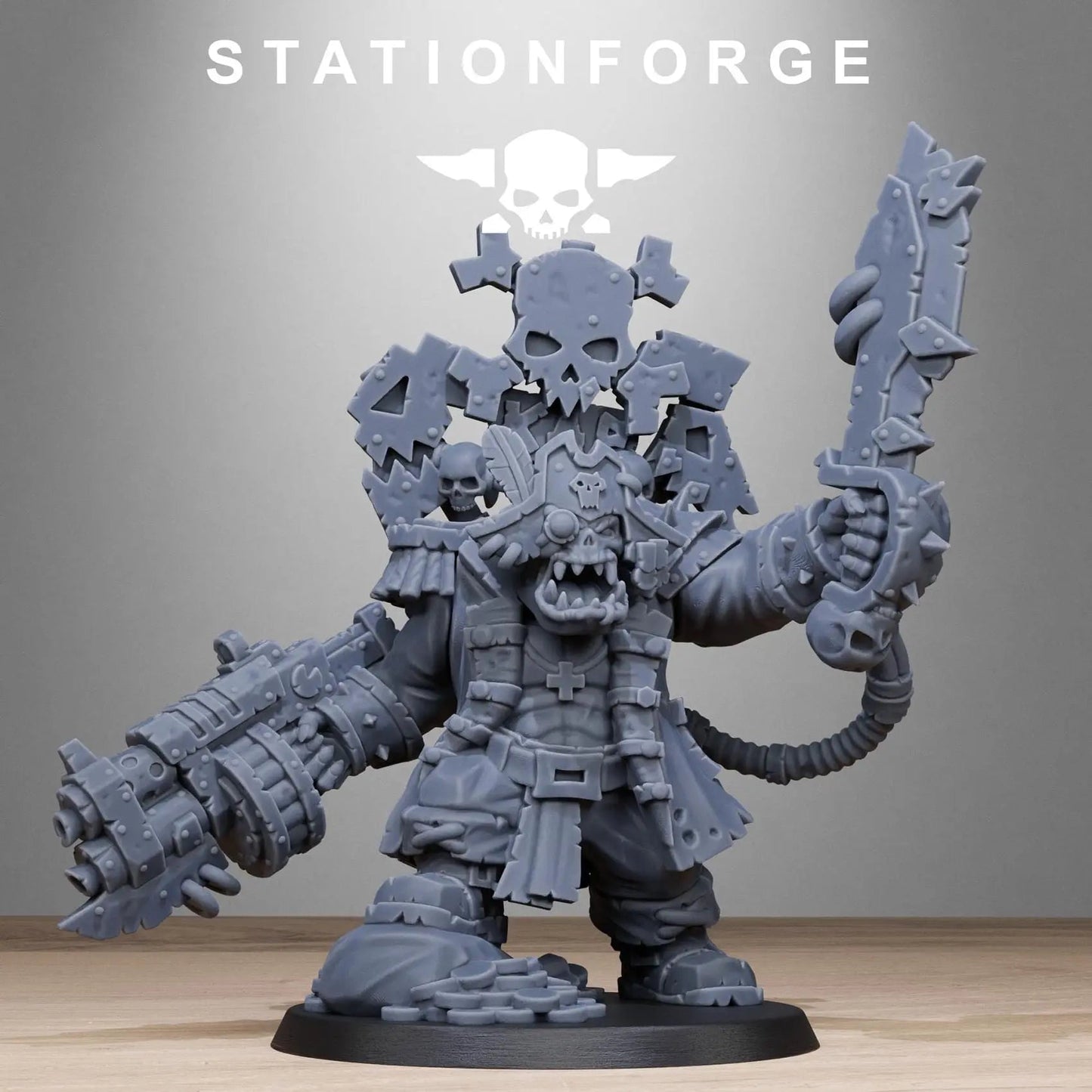 Orkaz Pirate by Station Forge 28/32mm Heroic Scale Miniature, 50mm tall, Proxy, Grimdark, Sci-Fi, OPR, Ork, Orc