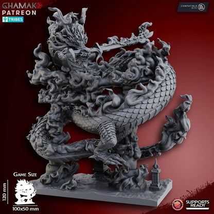 Fire Dragon by Ghamak Heroic 28mm Scale Miniature, 120-195mm tall, Dragon, Proxy, Fantasy, Dragon, Display, Chinese Dragon