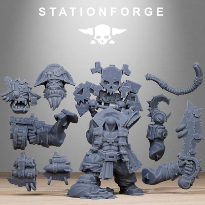 Orkaz Pirate by Station Forge 28/32mm Heroic Scale Miniature, 50mm tall, Proxy, Grimdark, Sci-Fi, OPR, Ork, Orc
