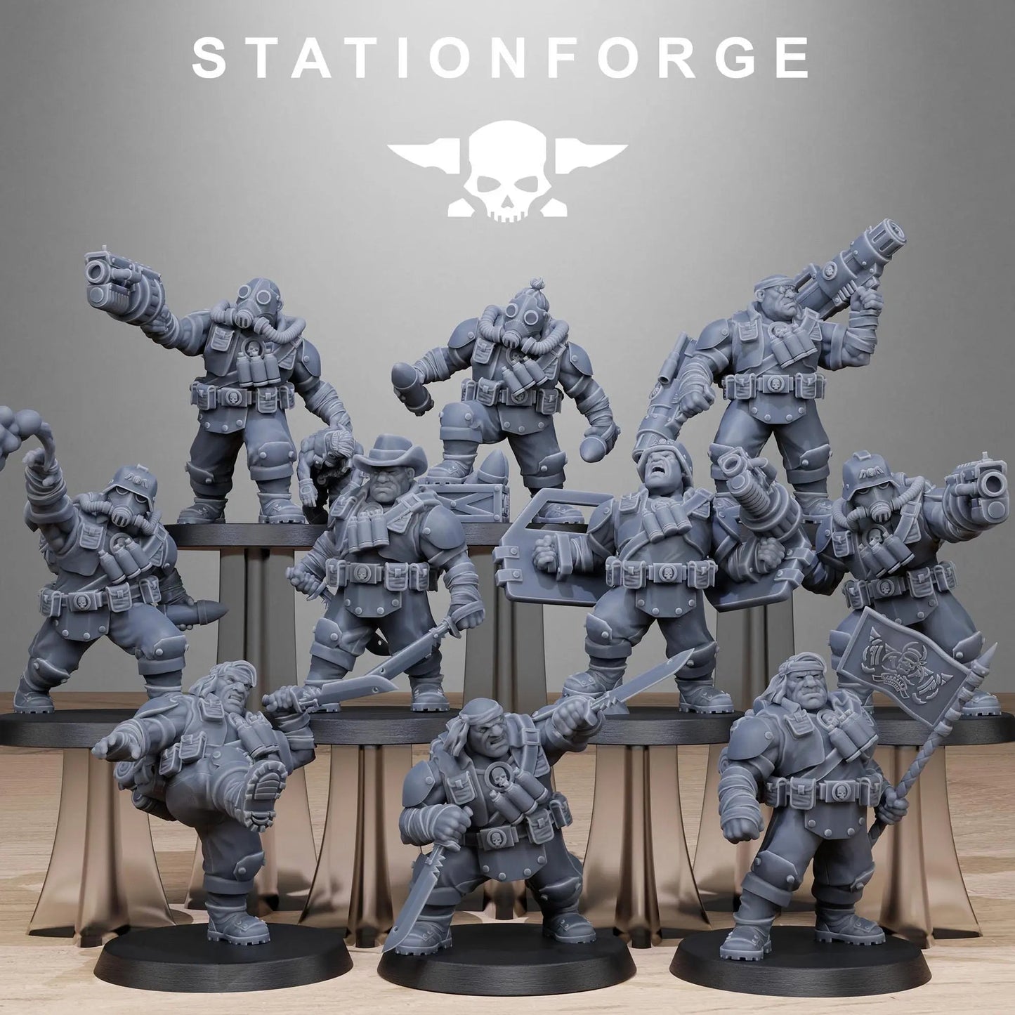 Grimguard Jungle Fighter Mutants by Station Forge 28mm Heroic Scale Miniature, 45mm tall, 10 Units, Proxy, Grimdark, Sci-Fi, OPR, Guard