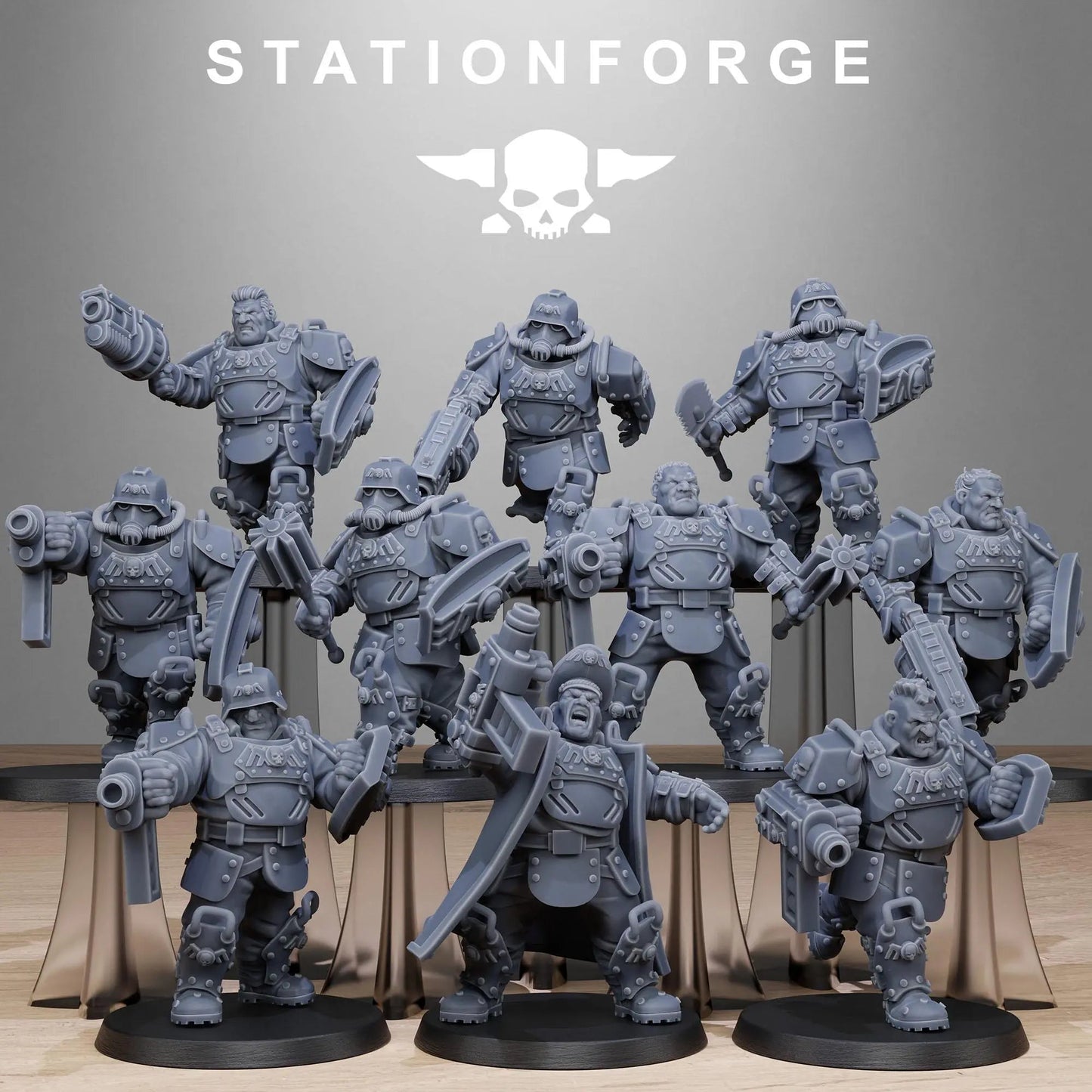 Grim Guard Armored Mutants by Station Forge 28/32mm Heroic Scale Miniature, 50mm tall, 10 Units, Proxy, Grimdark, Sci-Fi, OPR, Guard