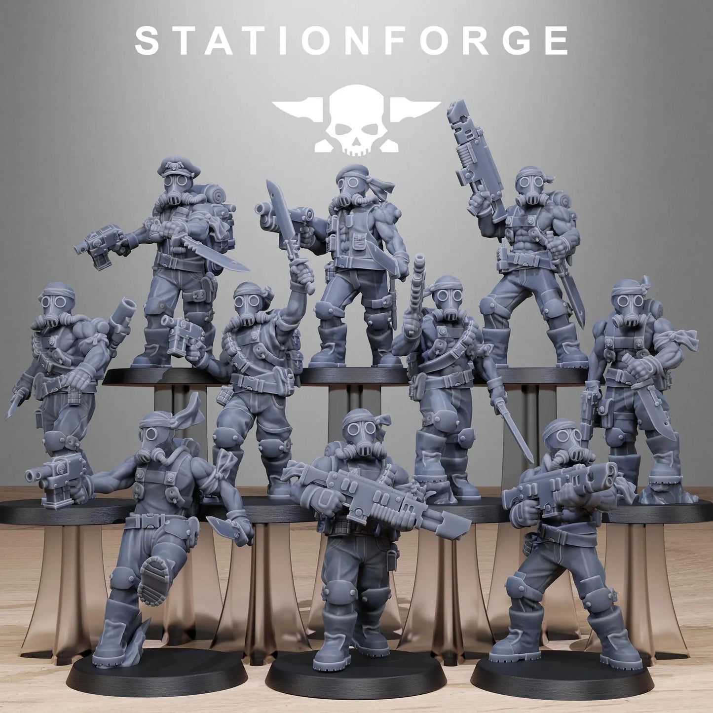 Grim Guard Jungle Fighters 2 by Station Forge 28mm Heroic Scale Miniature, 32mm tall, 10 Units, Proxy, Grimdark, Sci-Fi, OPR, Guard