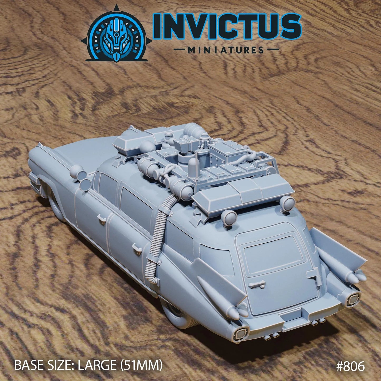 Wraith Hunter's Car by Invictus Miniatures 32mm scale, 100mm, Miniature War Gaming Figure, Games, Ghost Busters, Ecto One, 80s, Movies