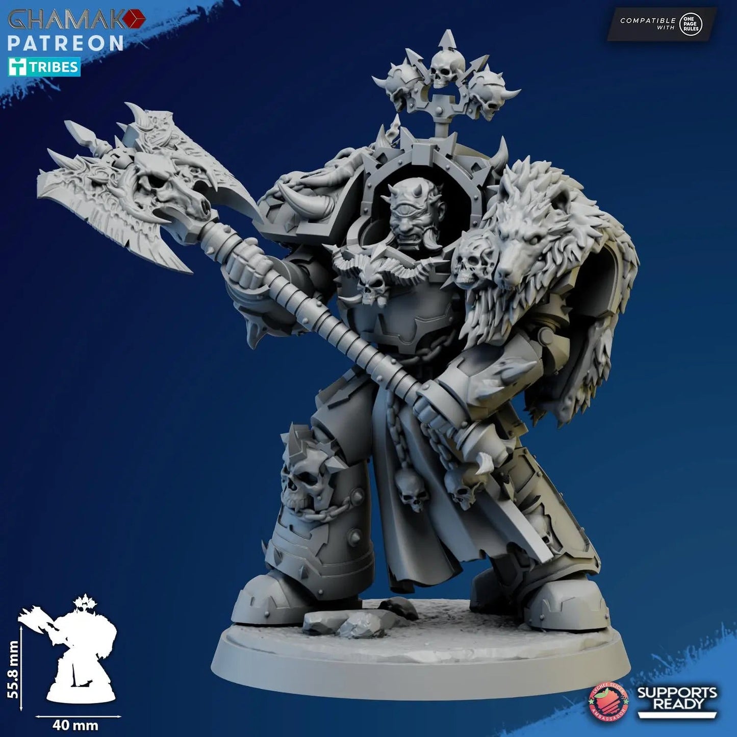 Exterminator Lord 4 by Ghamak Fantasy 28/32mm Scale Miniature, 56mm tall, Marine, Proxy, Sci-fi, Warlord, Chaos