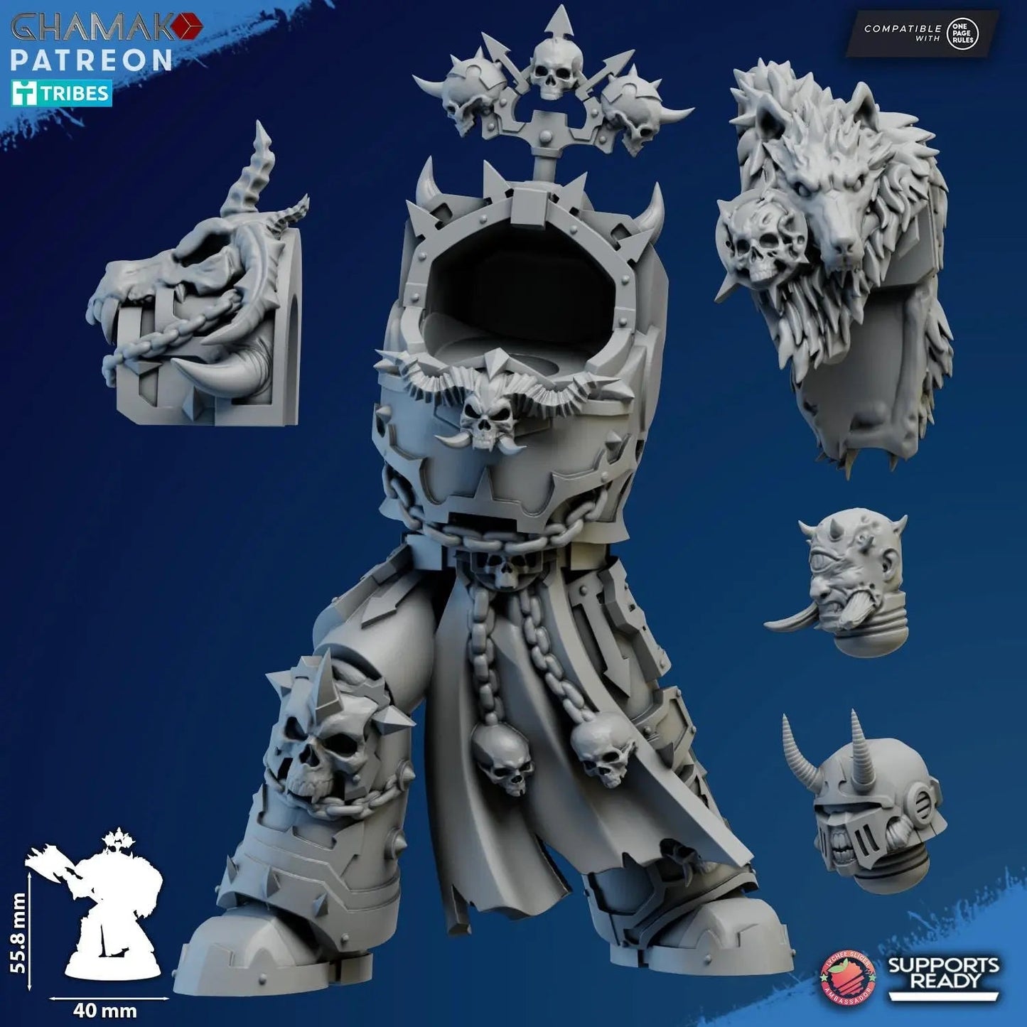 Exterminator Lord 4 by Ghamak Fantasy 28/32mm Scale Miniature, 56mm tall, Marine, Proxy, Sci-fi, Warlord, Chaos