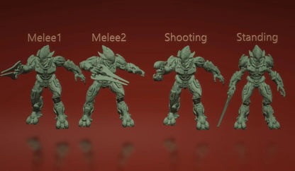 Covenant Elite by 3DArtGuy, 32mm scale, 50mm, Miniature War Gaming Figure, Halo, Covenant, Alien, 3D Printed, 4 Poses