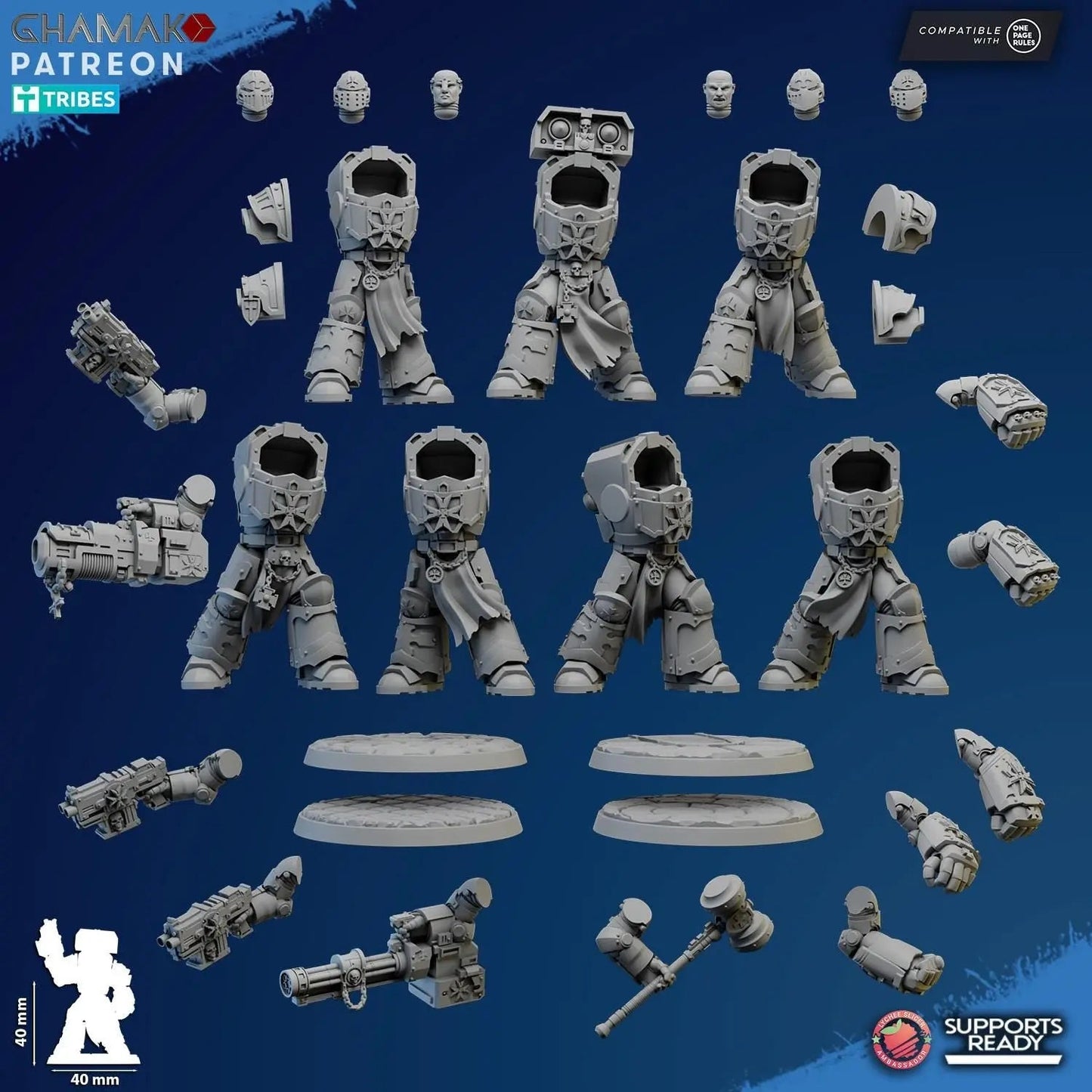 Temple Ranged Exterminators by Ghamak Sci-fi 28/32mm Heroic Scale Miniature, 40mm tall, 7 Units