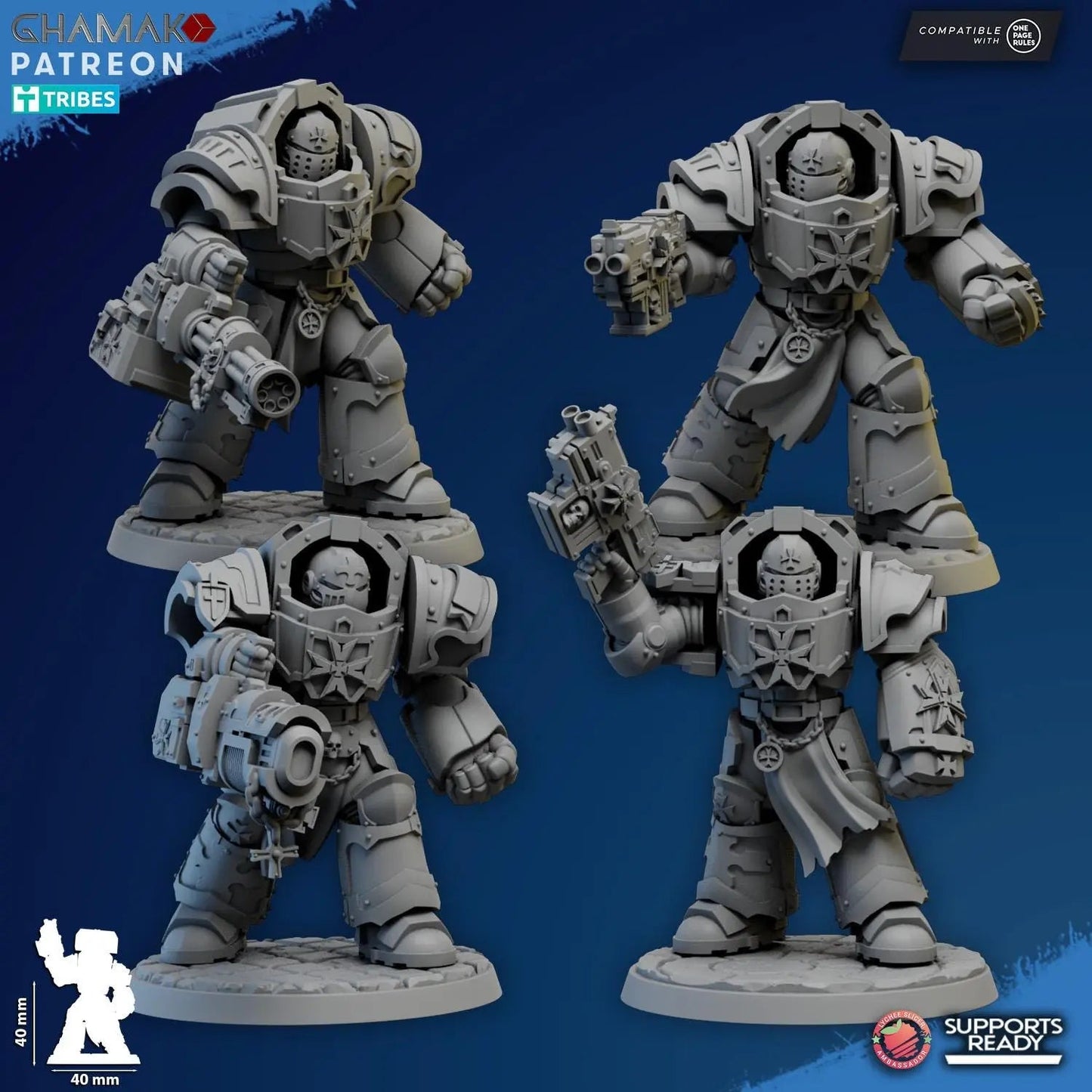 Temple Ranged Exterminators by Ghamak Sci-fi 28/32mm Heroic Scale Miniature, 40mm tall, 7 Units