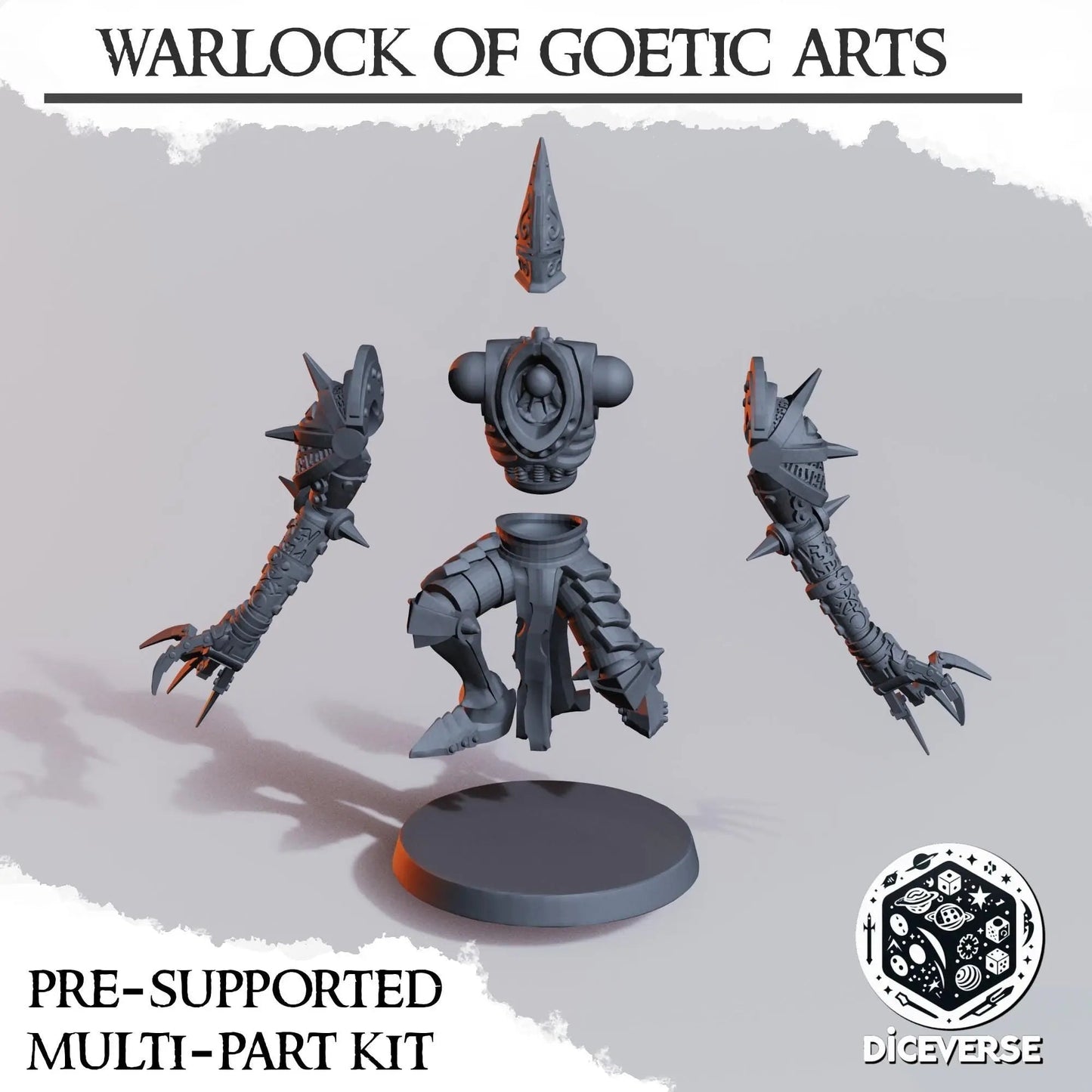 Warlock of Goetic Arts by Diceverse, 28/32mm scale miniature, 64mm Tall, Trench Crusade Proxy