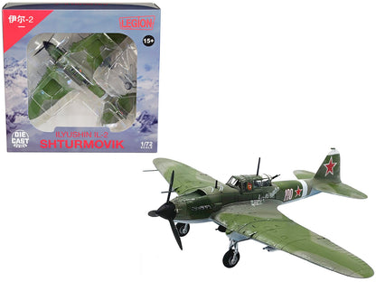 Ilyushin IL-2M3 Sturmovik Aircraft #100 Green Camouflage "Piloted by Vasily Emelyanenko" Soviet Air Force 1/72 Diecast Model Airplane by Legion  free shipping USA