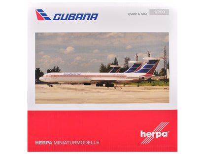 Ilyushin IL-62M Commercial Aircraft "Cubana de Aviacion" (T1280) White with Blue and Red Tail 1/200 Diecast Model Airplane by Herpa  free shipping USA