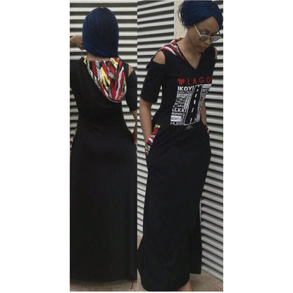 MAXI LOVE LAGOS HOODED DRESS, ANKARA DETAIL by KIKIKAMANUInc