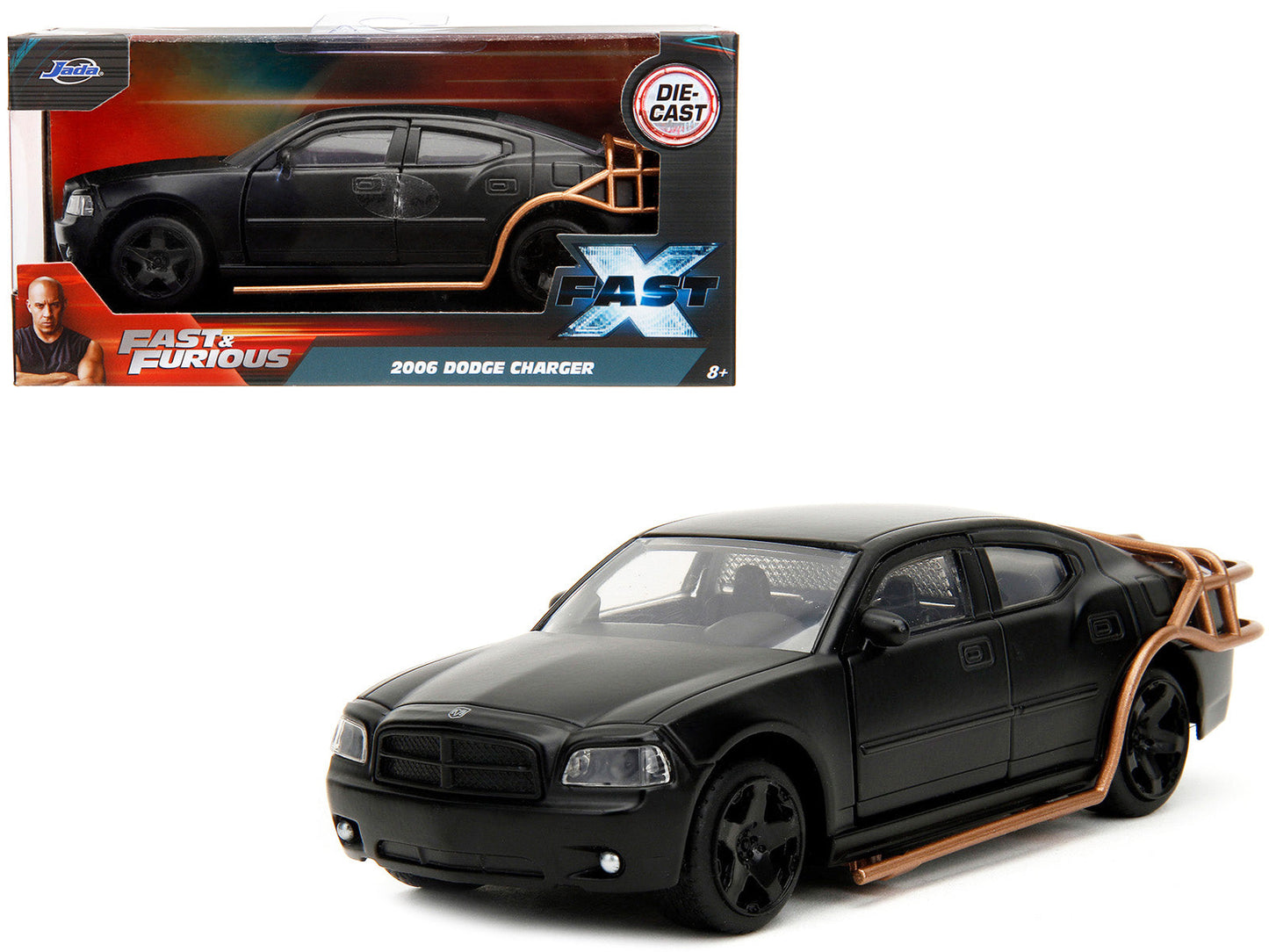 2006 Dodge Charger Matt Black with Outer Cage "Fast & Furious" Series 1/32 Diecast Model Car by Jada  free shipping USA