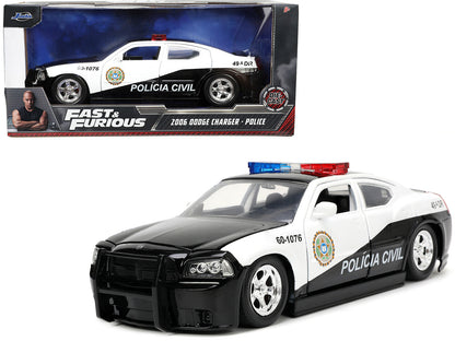 2006 Dodge Charger Police Black and White "Policia Civil" "Fast & Furious" Series 1/24 Diecast Model Car by Jada  free shipping USA